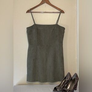 Naked Zebra women’s dress Large mini olive green suede party stretch spaghetti